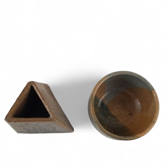 VTG Japandi Geometric Pottery Set 70s 60s MCM Japanese Decor Bowl Vase Vessels - Picture 2 of 7